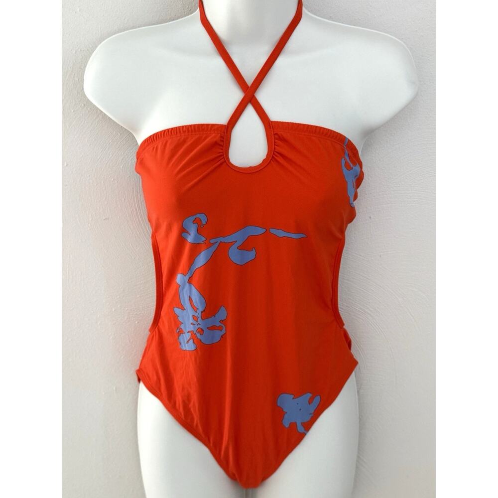 Tory Burch Talisay One Piece Swimsuit L Poppy Red Floral Convertible Halter NWOT